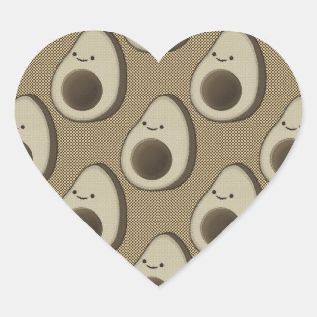 Vintag Style Avocado Pattern Herz-Aufkleber (Vorderseite)