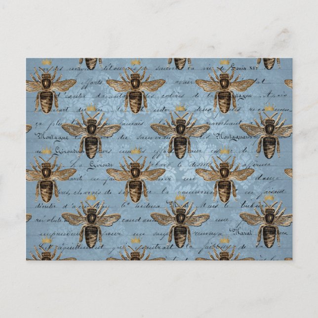Vintag Style Blue Honey Bee Postkarte (Vorderseite)