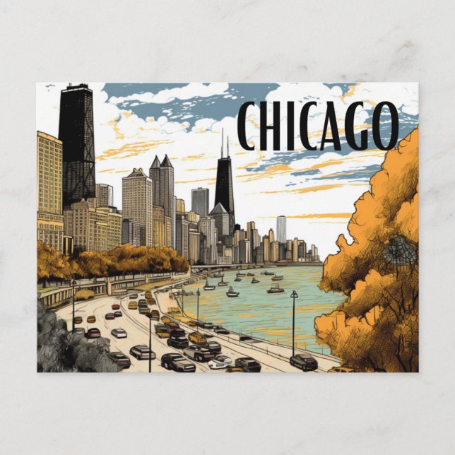Vintag Style Chicago Postcard Postkarte (Vorderseite)
