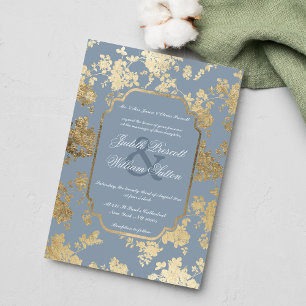 Vintag Style Dusty Blue Gold Floral Wedding Einladung