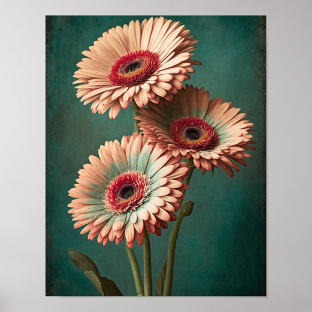 Vintag Style Gerber Daisy Floral Art Poster (Vorne)