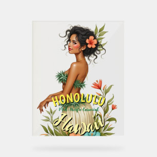 Vintag Style Hawaii Travel Honolulu Hula Girl Acrylschild