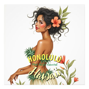 Vintag Style Hawaii Travel Honolulu Hula Girl Fotodruck
