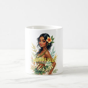 Vintag Style Hawaii Travel Honolulu Hula Girl Kaffeetasse