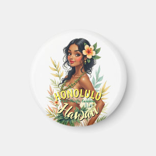 Vintag Style Hawaii Travel Honolulu Hula Girl Magnet