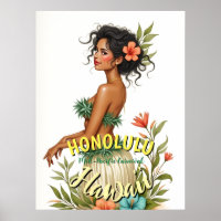 Vintag Style Hawaii Travel Honolulu Hula Girl
