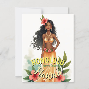 Vintag Style Hawaii Travel Honolulu Hula Girl Postkarte
