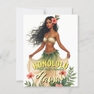 Vintag Style Hawaii Travel Honolulu Hula Girl Postkarte