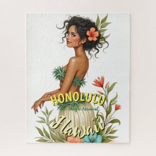Vintag Style Hawaii Travel Honolulu Hula Girl Puzzle