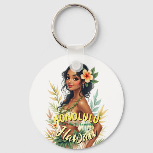 Vintag Style Hawaii Travel Honolulu Hula Girl Schlüsselanhänger