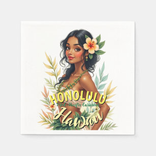Vintag Style Hawaii Travel Honolulu Hula Girl Serviette