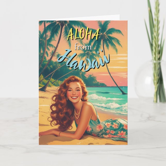 Vintag Style Hawaiian Travel Aloha aus Hawaii Karte (Vorderseite)