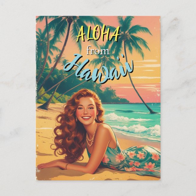 Vintag Style Hawaiian Travel Aloha aus Hawaii Postkarte (Vorderseite)