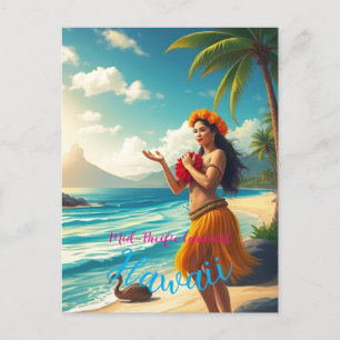 Vintag Style Hawaiian Travel Honolulu Hula Girl Feiertagspostkarte