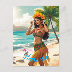 Vintag Style Hawaiian Travel Honolulu Hula Girl Feiertagspostkarte