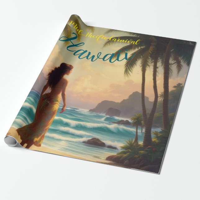 Vintag Style Hawaiian Travel Honolulu Hula Girl Geschenkpapier (Ungerollt)