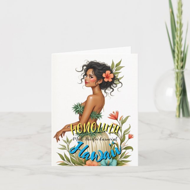 Vintag Style Hawaiian Travel Honolulu Hula Girl Karte (Vorderseite)