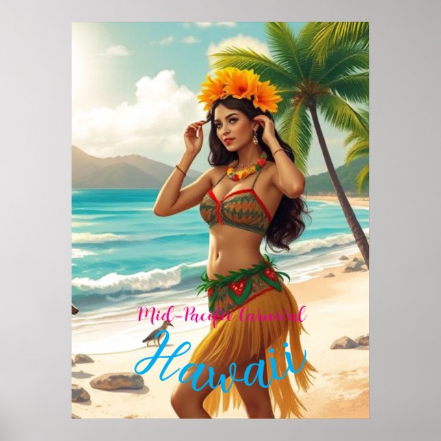 Vintag Style Hawaiian Travel Honolulu Hula Girl Poster (Vorne)