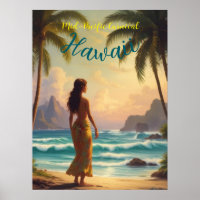 Vintag Style Hawaiian Travel Honolulu Hula Girl