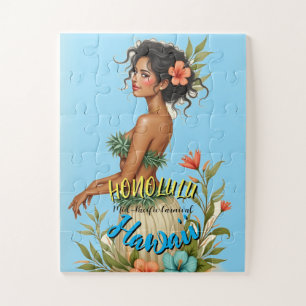 Vintag Style Hawaiian Travel Honolulu Hula Girl Puzzle