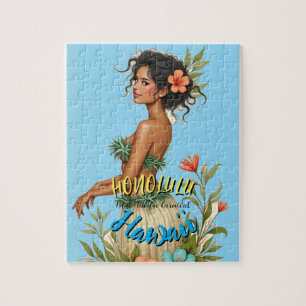 Vintag Style Hawaiian Travel Honolulu Hula Girl Puzzle