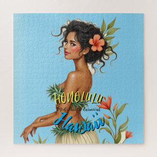 Vintag Style Hawaiian Travel Honolulu Hula Girl Puzzle