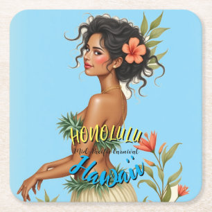 Vintag Style Hawaiian Travel Honolulu Hula Girl Rechteckiger Pappuntersetzer