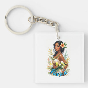 Vintag Style Hawaiian Travel Honolulu Hula Girl Schlüsselanhänger