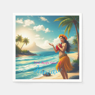 Vintag Style Hawaiian Travel Honolulu Hula Girl Serviette