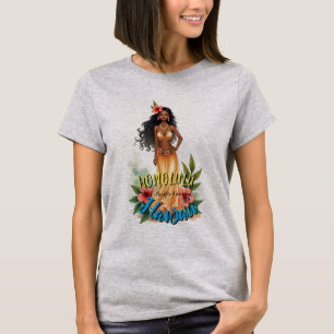 Vintag Style Hawaiian Travel Honolulu Hula Girl T-Shirt