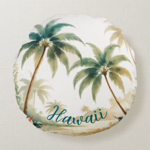 Vintag Style Hawaiian Travel Honolulu Rundes Kissen