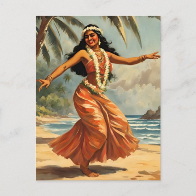 Vintag Style Hawaiian Travel Hula Girl Dancing Einladungspostkarte (Vorderseite)