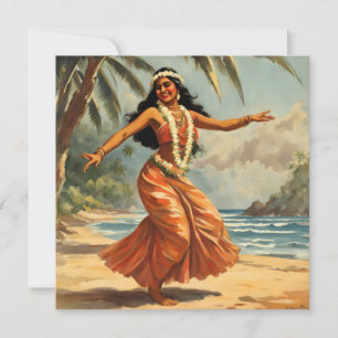 Vintag Style Hawaiian Travel Hula Girl Dancing Feiertagskarte