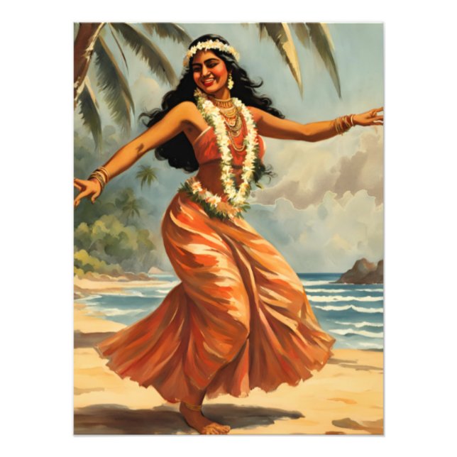 Vintag Style Hawaiian Travel Hula Girl Dancing Fotodruck (Vorne)