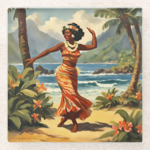 Vintag Style Hawaiian Travel Hula Girl Dancing Glasuntersetzer