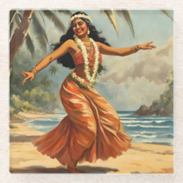 Vintag Style Hawaiian Travel Hula Girl Dancing Glasuntersetzer
