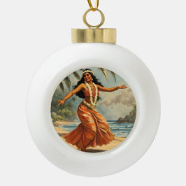 Vintag Style Hawaiian Travel Hula Girl Dancing Keramik Kugel-Ornament