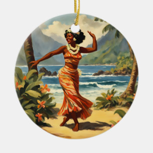 Vintag Style Hawaiian Travel Hula Girl Dancing Keramik Ornament