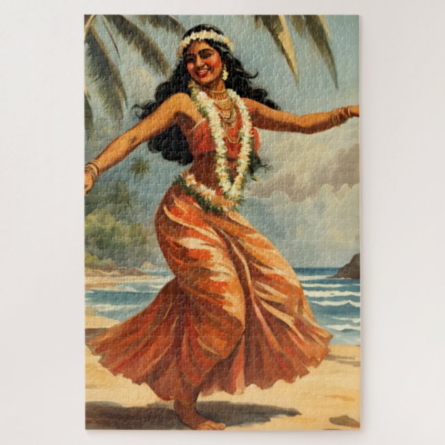 Vintag Style Hawaiian Travel Hula Girl Dancing Puzzle (Vertikal)