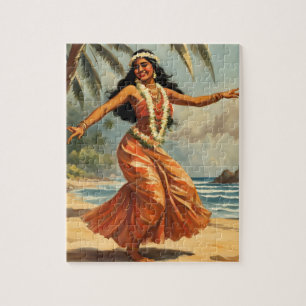 Vintag Style Hawaiian Travel Hula Girl Dancing Puzzle
