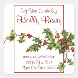 Vintag Style Holly Berry Christmas Candle Label Quadratischer Aufkleber