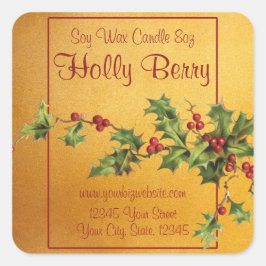 Vintag Style Holly Berry Christmas Candle Label Quadratischer Aufkleber