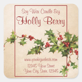Vintag Style Holly Berry Christmas Candle Label Quadratischer Aufkleber