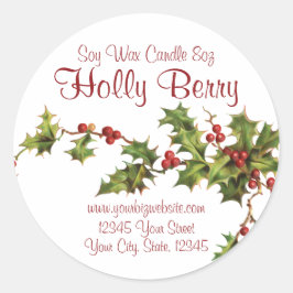Vintag Style Holly Berry Christmas Candle Label Runder Aufkleber