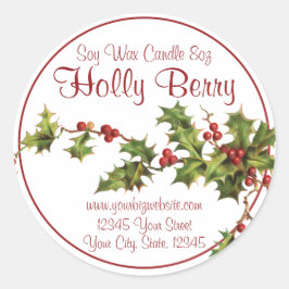 Vintag Style Holly Berry Christmas Candle Label Runder Aufkleber