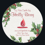 Vintag Style Holly Berry Christmas Candle Label Runder Aufkleber<br><div class="desc">Vintager Stil Holly Berry Weihnachtskandle Label mit einem Aquarellpapier Hintergrund.</div>