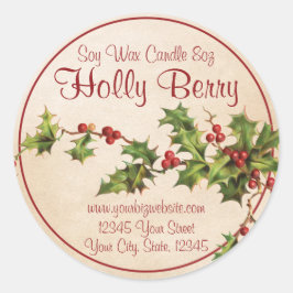 Vintag Style Holly Berry Christmas Candle Label Runder Aufkleber