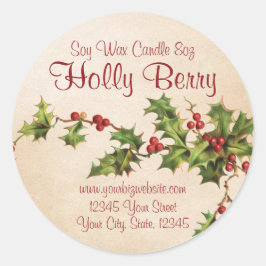 Vintag Style Holly Berry Christmas Candle Label Runder Aufkleber