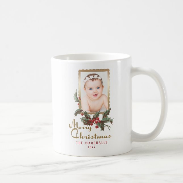 Vintag Style Holly | Frohe Weihnachten | FOTO Kaffeetasse (Rechts)