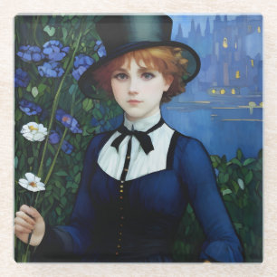 Vintag Style Hübsch Dark Academy Girl Portrait Glasuntersetzer